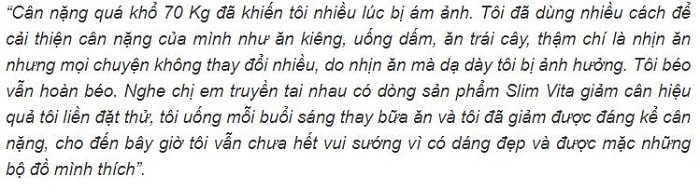 Chị Huyền My chia sẻ sau khi sử dụng thuốc giảm cân Slim Vita.