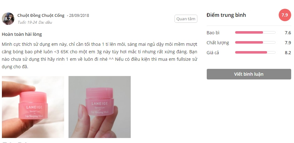 mặt nạ môi laneige 20g